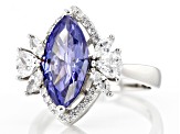 Blue And White Cubic Zirconia Rhodium Over Sterling Silver Ring 6.40ctw