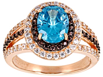 Picture of Blue, Mocha, And White Cubic Zirconia 18k Rose Gold Over Sterling Silver Ring 5.01ctw