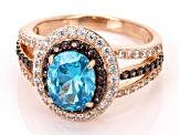 Blue, Mocha, And White Cubic Zirconia 18k Rose Gold Over Sterling Silver Ring 5.01ctw