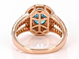 Blue, Mocha, And White Cubic Zirconia 18k Rose Gold Over Sterling Silver Ring 5.01ctw