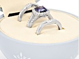 Blue And White Cubic Zirconia Platinum Over Silver Holiday Ring Boxed Set 4.55ctw