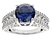 Blue And White Cubic Zirconia Rhodium Over Sterling Silver Ring 8.40ctw