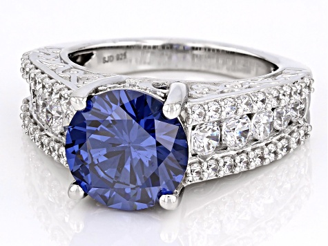Blue And White Cubic Zirconia Rhodium Over Sterling Silver Ring 8.40ctw