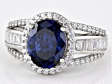 Blue And White Cubic Zirconia Rhodium Over Sterling Silver Ring 5.89ctw