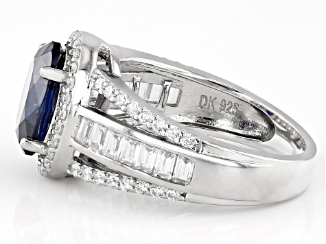 Blue And White Cubic Zirconia Rhodium Over Sterling Silver