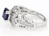 Blue And White Cubic Zirconia Rhodium Over Sterling Silver Ring 4.28ctw