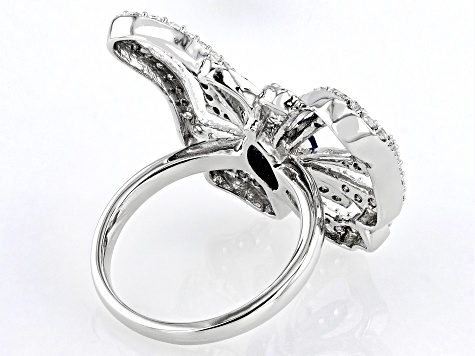 Blue And White Cubic Zirconia Rhodium Over Silver Butterfly Ring 2.70ctw