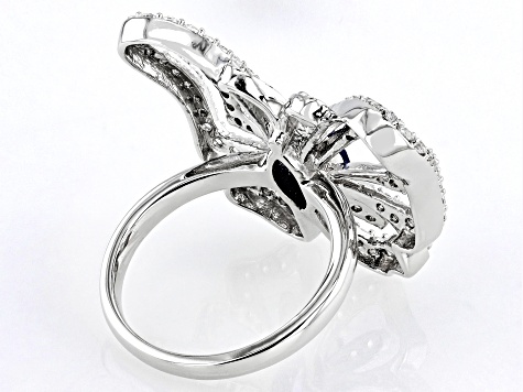 Blue And White Cubic Zirconia Rhodium Over Silver Butterfly