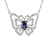 Blue And White Cubic Zirconia Rhodium Over Silver Butterfly Necklace 2.70ctw