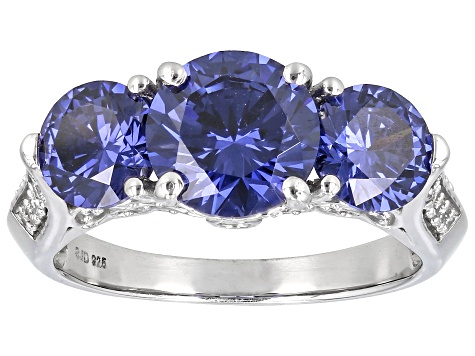 Blue And White Cubic Zirconia Rhodium Over Sterling Silver Ring 5.80ctw