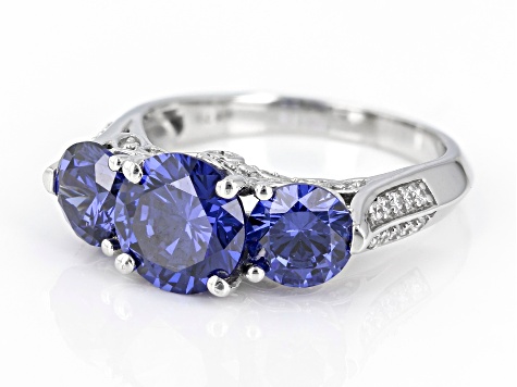 Blue And White Cubic Zirconia Rhodium Over Sterling Silver Ring 5.80ctw