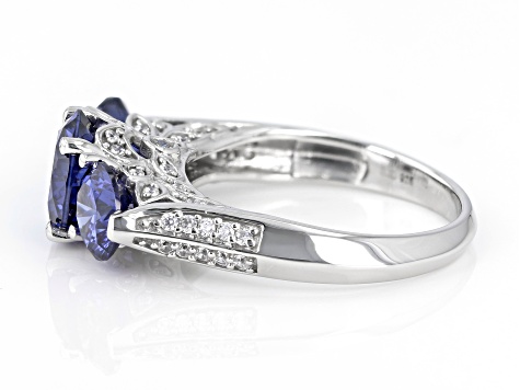 Blue And White Cubic Zirconia Rhodium Over Sterling Silver Ring 5.80ctw