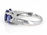 Blue And White Cubic Zirconia Rhodium Over Sterling Silver Ring 5.80ctw