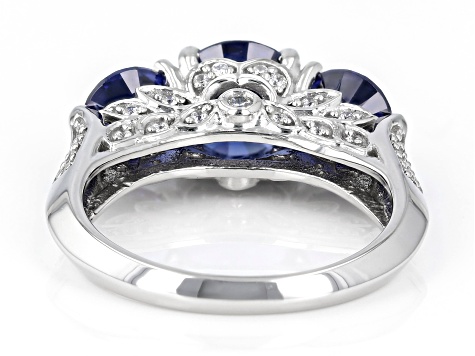 Blue And White Cubic Zirconia Rhodium Over Sterling Silver Ring 5.80ctw