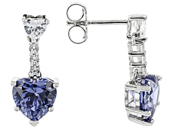 Picture of Blue And White Cubic Zirconia Platinum Over Sterling Silver Heart Earrings 6.90ctw