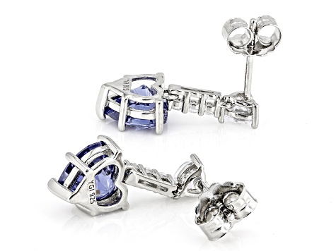 Blue And White Cubic Zirconia Platinum Over Sterling Silver Heart Earrings 6.90ctw