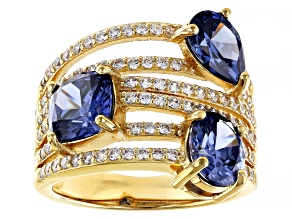 Blue And White Cubic Zirconia 18k Yellow Gold Over Sterling Silver Ring 8.21ctw