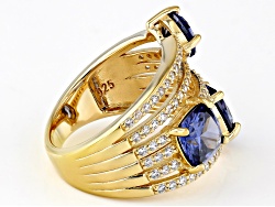 Blue And White Cubic Zirconia 18k Yellow Gold Over Sterling Silver Ring 8.21ctw