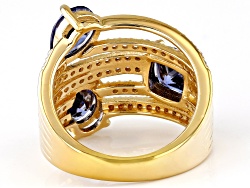Blue And White Cubic Zirconia 18k Yellow Gold Over Sterling Silver Ring 8.21ctw