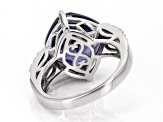 Blue And White Cubic Zirconia Rhodium Over Sterling Silver Ring 13.65ctw