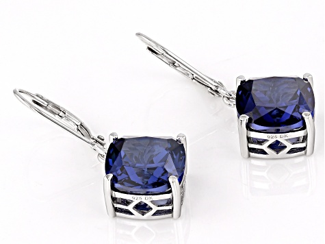 Blue Cubic Zirconia Rhodium Over Sterling Silver Earrings 14.65ctw