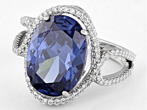 Blue And White Cubic Zirconia Rhodium Over Sterling Silver Ring 9.52ctw