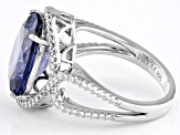 Blue And White Cubic Zirconia Rhodium Over Sterling Silver Ring 9.52ctw