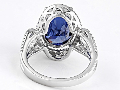 Blue And White Cubic Zirconia Rhodium Over Sterling Silver Ring 9.52ctw