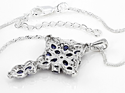 Blue And White Cubic Zirconia Rhodium Over Silver Cross Pendant With Chain 3.60ctw