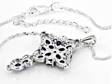 Blue And White Cubic Zirconia Rhodium Over Silver Cross Pendant With Chain 3.60ctw