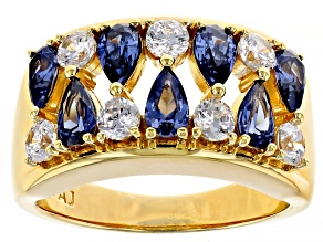 Blue And White Cubic Zirconia 18k Yellow Gold Over Sterling Silver Ring 3.16ctw