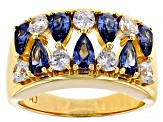 Blue And White Cubic Zirconia 18k Yellow Gold Over Sterling Silver Ring 3.16ctw