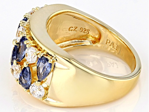 Blue And White Cubic Zirconia 18k Yellow Gold Over Sterling Silver Ring 3.16ctw