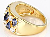 Blue And White Cubic Zirconia 18k Yellow Gold Over Sterling Silver Ring 3.16ctw