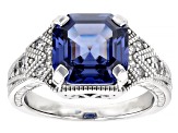 Blue And White Cubic Zirconia Platinum Over Silver Asscher Cut Ring 8.10ctw