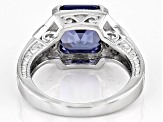 Blue And White Cubic Zirconia Platinum Over Silver Asscher Cut Ring 8.10ctw