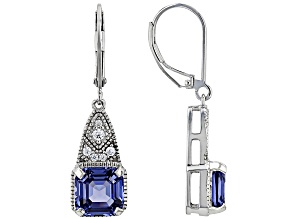 Blue And White Cubic Zirconia Platinum Over Sterling Silver Asscher Cut Earrings 8.73ctw