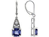 Blue And White Cubic Zirconia Platinum Over Sterling Silver Asscher Cut Earrings 8.73ctw