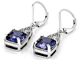 Blue And White Cubic Zirconia Platinum Over Sterling Silver Asscher Cut Earrings 8.73ctw