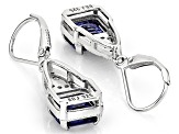 Blue And White Cubic Zirconia Platinum Over Sterling Silver Asscher Cut Earrings 8.73ctw