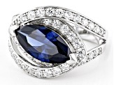 Blue And White Cubic Zirconia Rhodium Over Sterling Silver Ring 5.22ctw