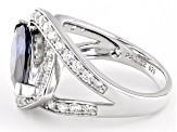 Blue And White Cubic Zirconia Rhodium Over Sterling Silver Ring 5.22ctw
