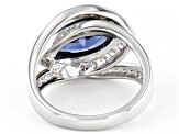 Blue And White Cubic Zirconia Rhodium Over Sterling Silver Ring 5.22ctw