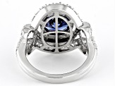 Blue And White Cubic Zirconia Rhodium Over Sterling Silver Ring 7.70ctw