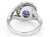 Blue And White Cubic Zirconia Rhodium Over Sterling Silver Ring 10.19ctw