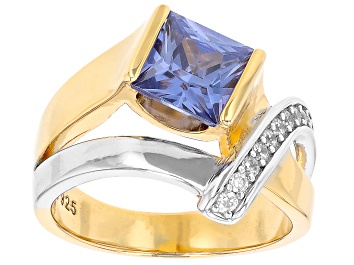 Picture of Blue And White Cubic Zirconia Rhodium And 18k Yellow Gold Over Silver Ring 3.57ctw