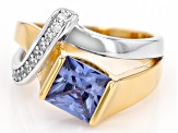 Blue And White Cubic Zirconia Rhodium And 18k Yellow Gold Over Silver Ring 3.57ctw