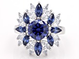 Blue And White Cubic Zirconia Rhodium Over Sterling Silver Ring 7.10ctw