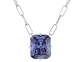 Blue Cubic Zirconia Rhodium Over Sterling Silver Paperclip Chain Necklace 11.55ctw