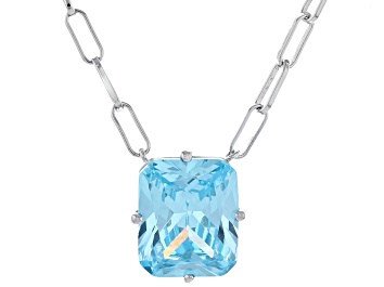 Picture of Blue Cubic Zirconia Rhodium Over Sterling Silver Paperclip Chain Necklace 11.55ctw